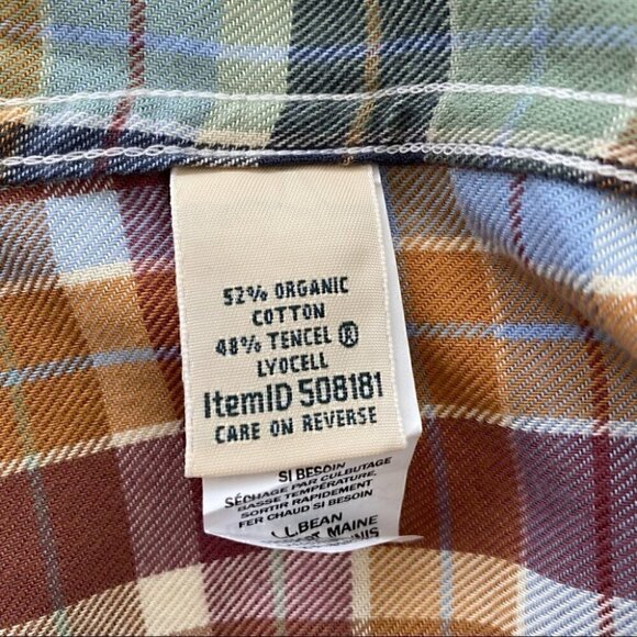 L.L. Bean plaid button down shirt in cotton & lyocell blend fabric, petite - Picture 8 of 9